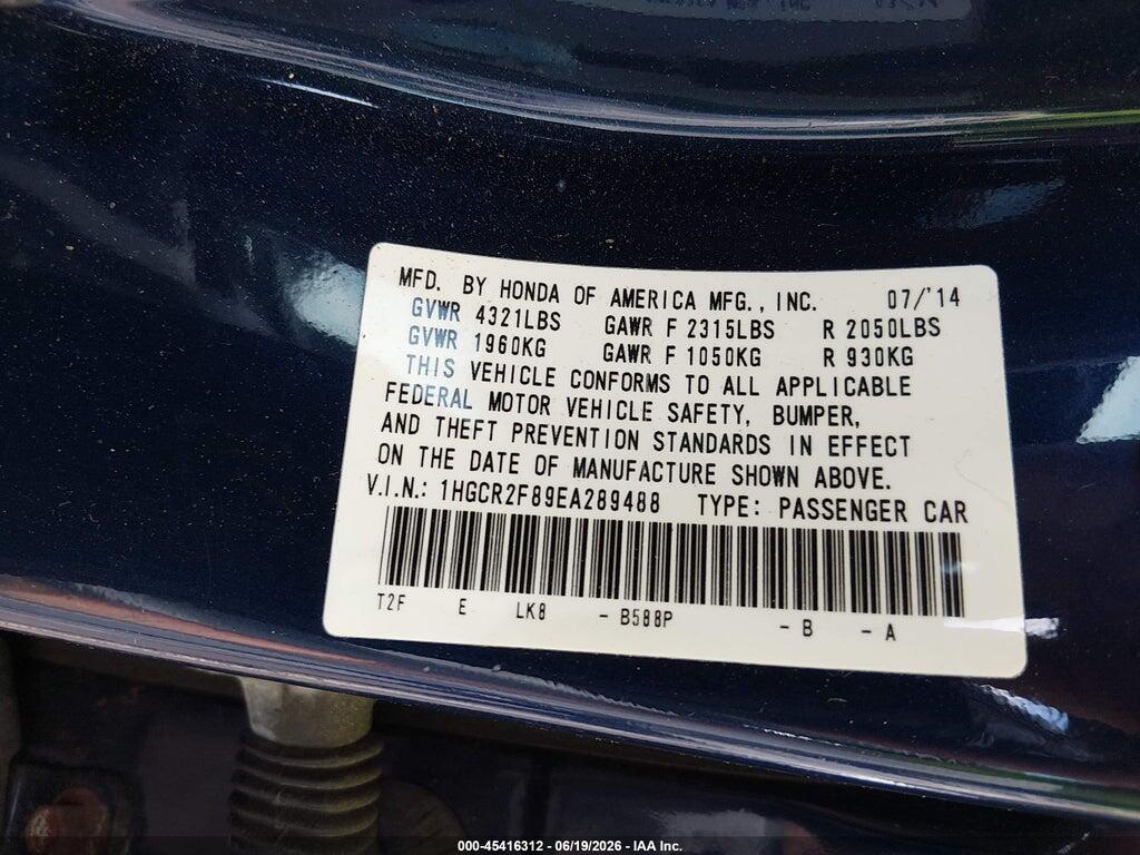1HGCR2F89EA289488 2014 HONDA ACCORD photo no. 9