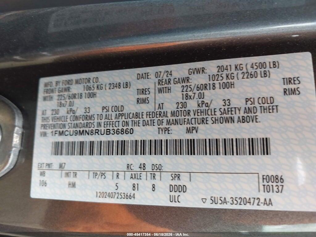 1FMCU9MN8RUB36860 2024 FORD ESCAPE photo no. 9