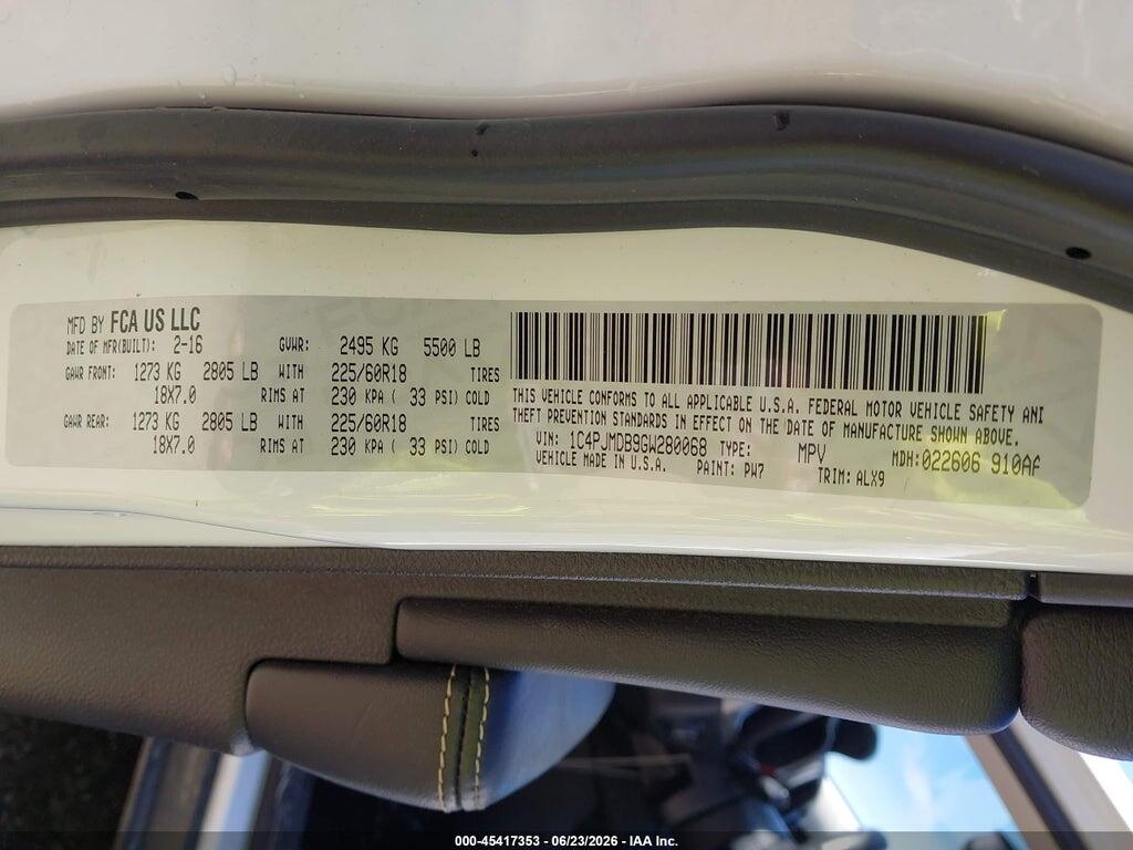 1C4PJMDB9GW280068 2016 JEEP CHEROKEE photo no. 9