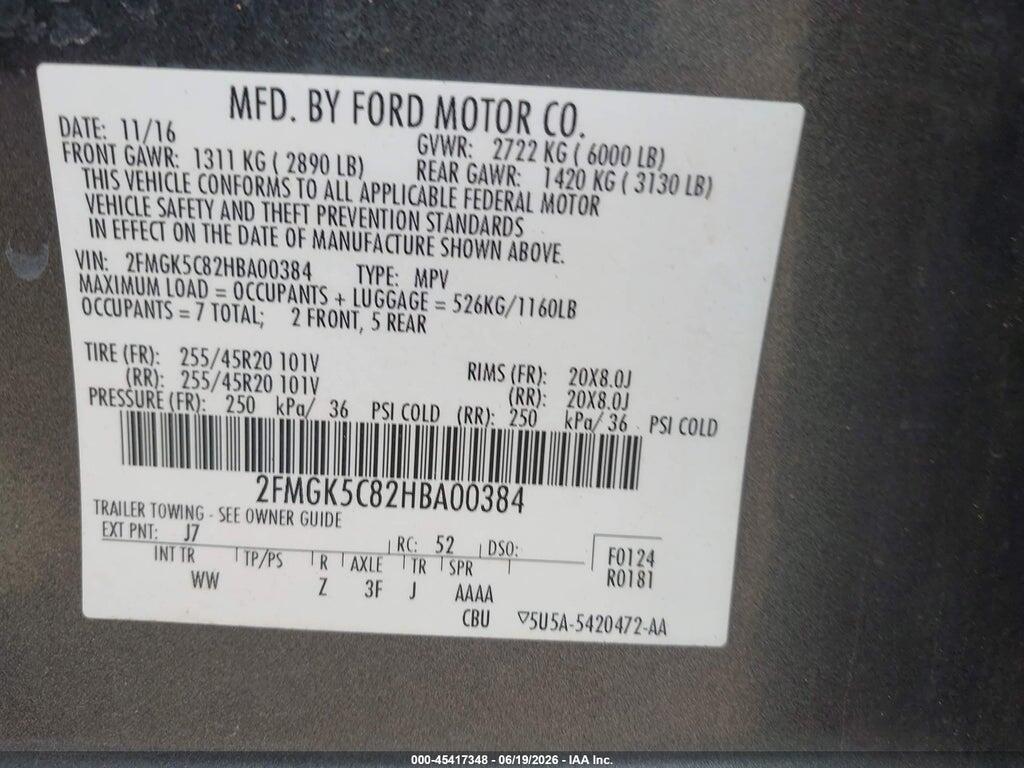 2FMGK5C82HBA00384 2017 FORD FLEX photo no. 9