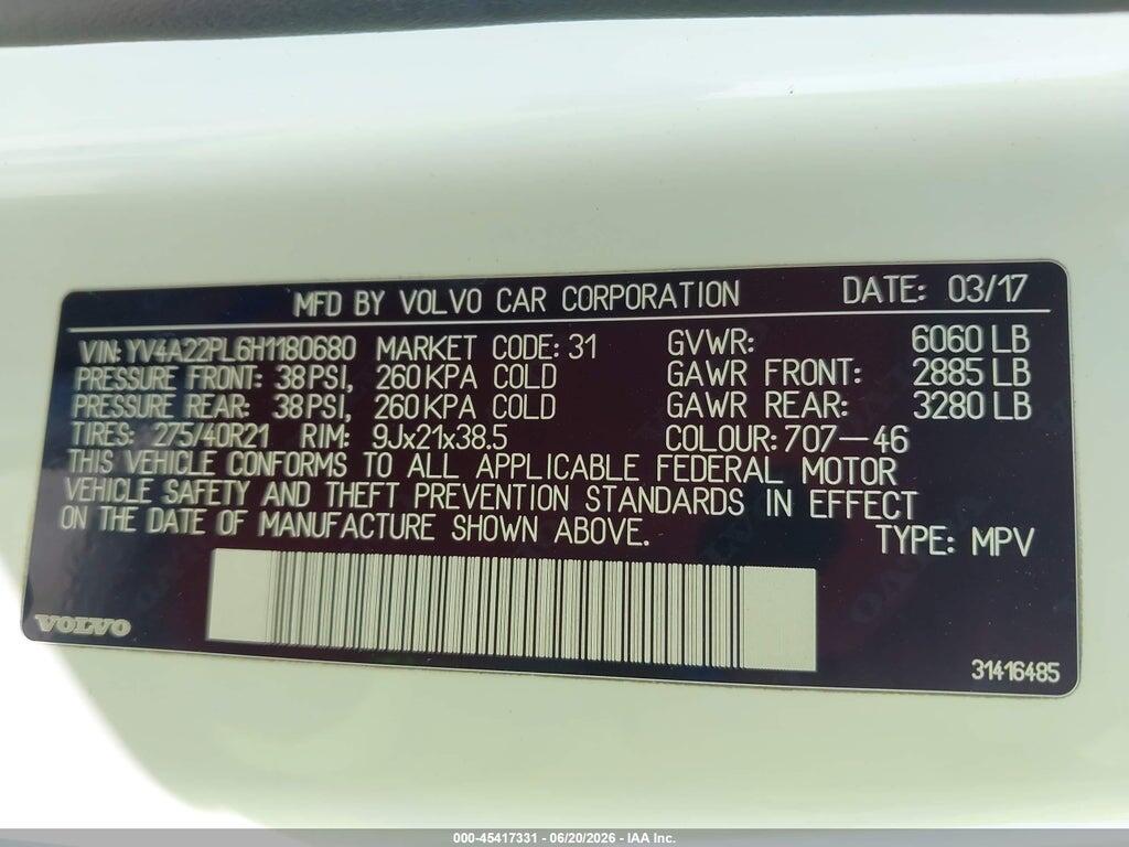 YV4A22PL6H1180680 2017 VOLVO XC90 photo no. 9