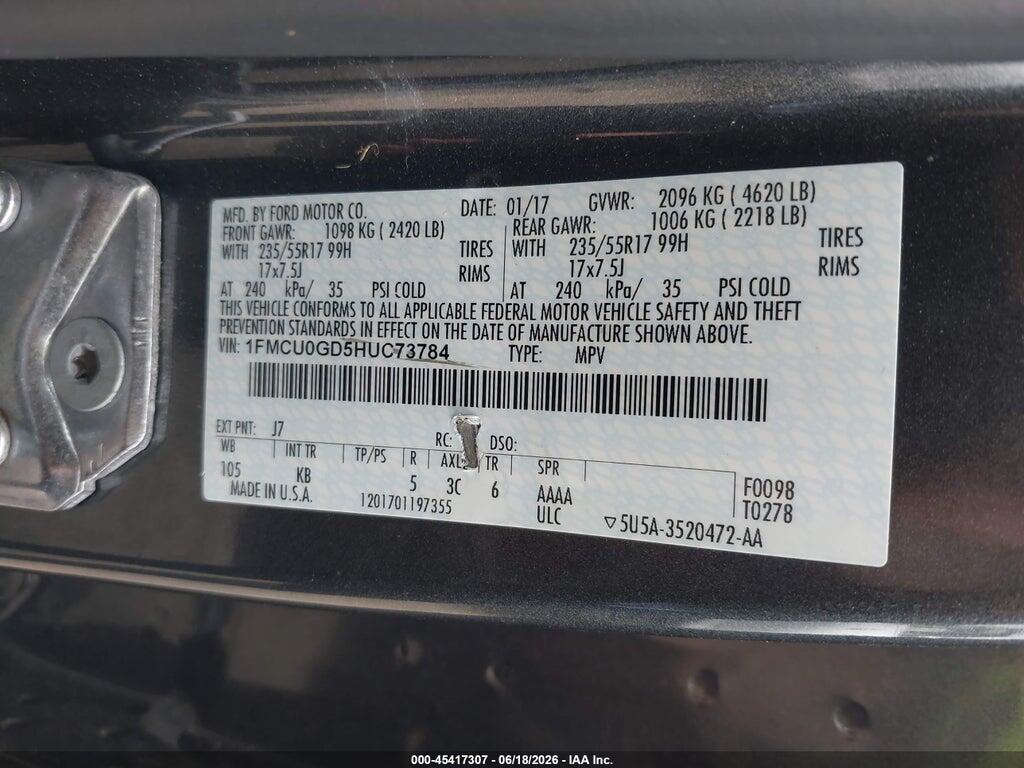 1FMCU0GD5HUC73784 2017 FORD ESCAPE photo no. 9