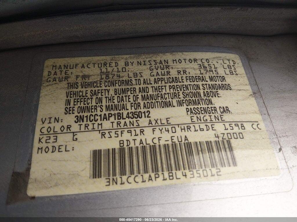 3N1CC1AP1BL435012 2011 NISSAN VERSA photo no. 9