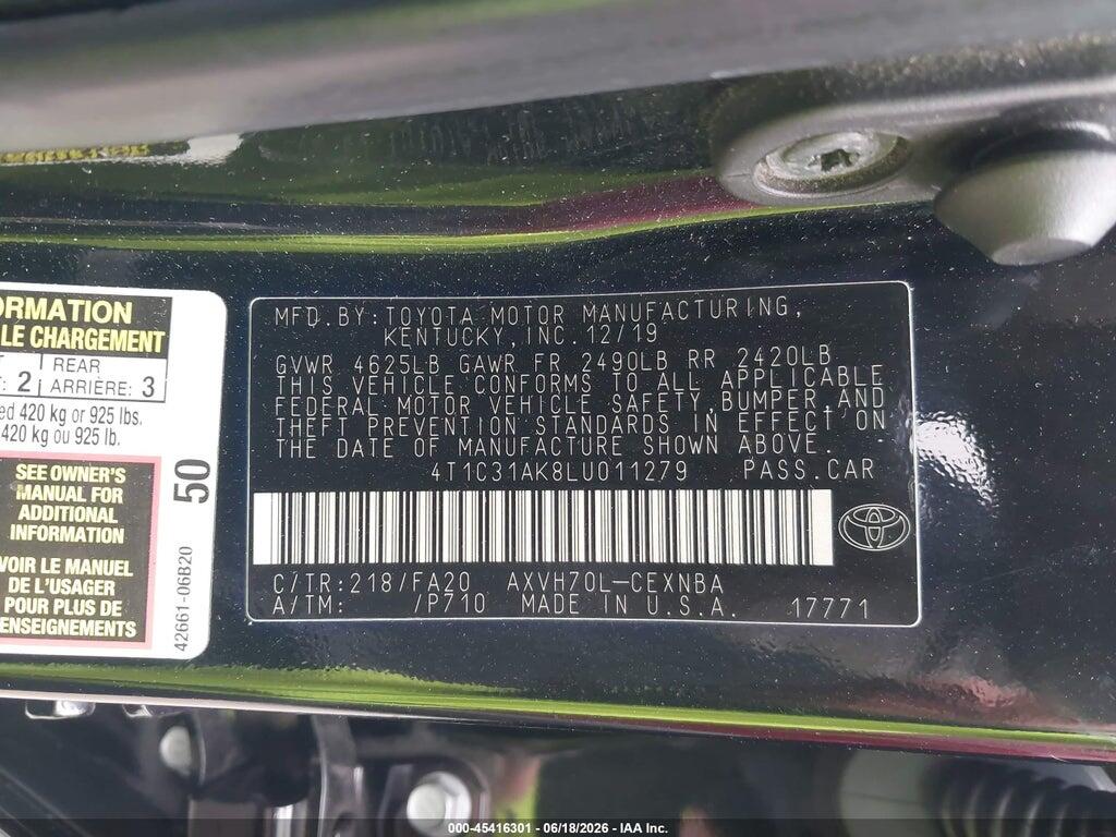 4T1C31AK8LU011279 2020 TOYOTA CAMRY photo no. 9