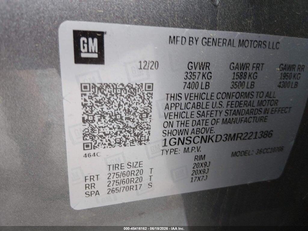 1GNSCNKD3MR221386 2021 CHEVROLET TAHOE photo no. 9