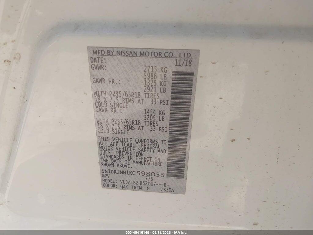 5N1DR2MN1KC598055 2019 NISSAN PATHFINDER photo no. 9