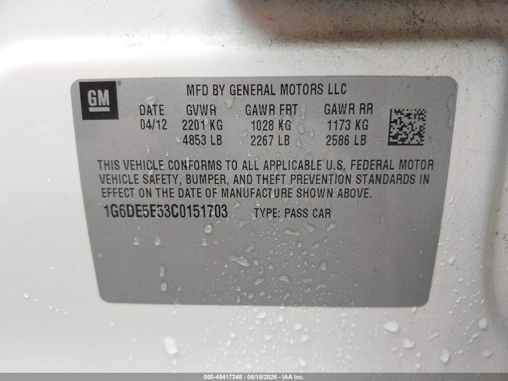 1G6DE5E53C0151703 2012 CADILLAC CTS photo no. 9