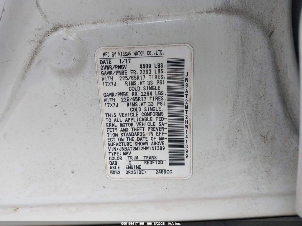 JN8AT2MT2HW141399 2017 NISSAN ROGUE photo no. 9