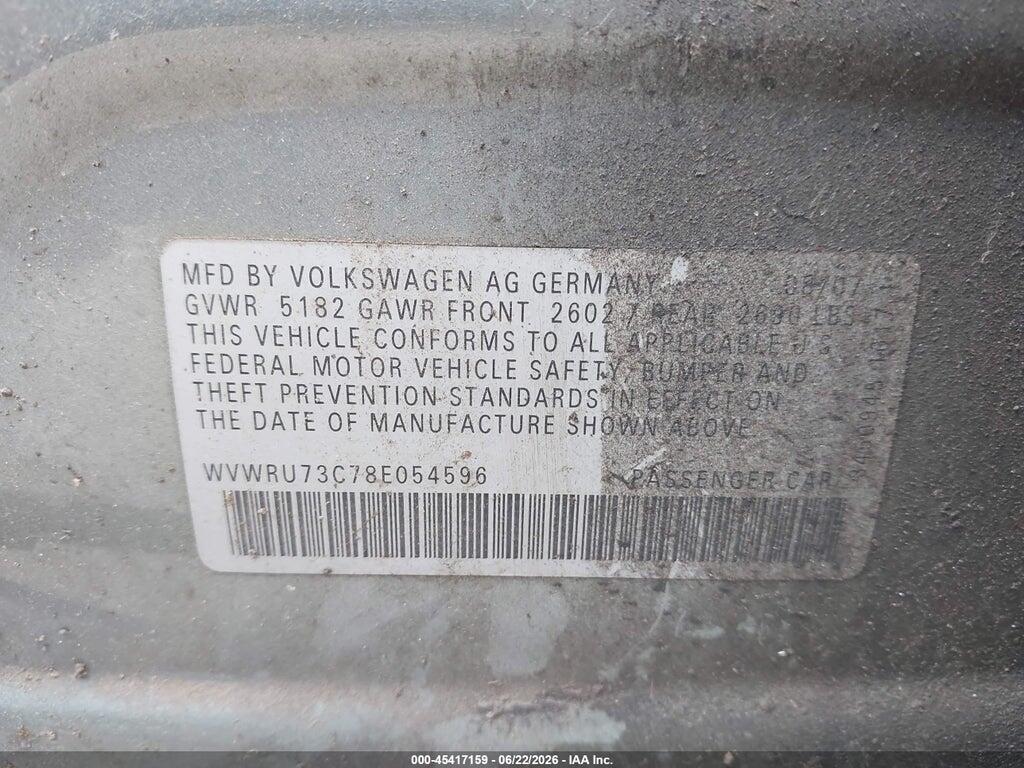 WVWRU73C78E054596 2008 VOLKSWAGEN PASSAT photo no. 9