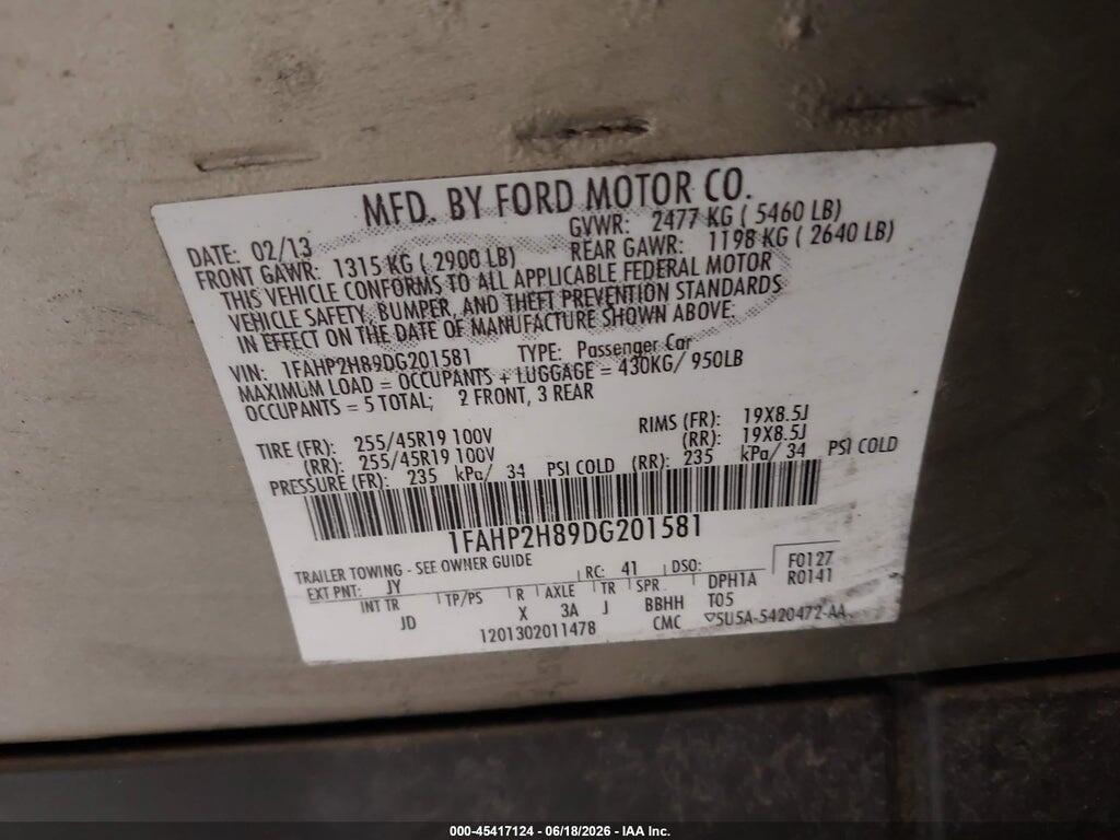 1FAHP2H89DG201581 2013 FORD TAURUS photo no. 9