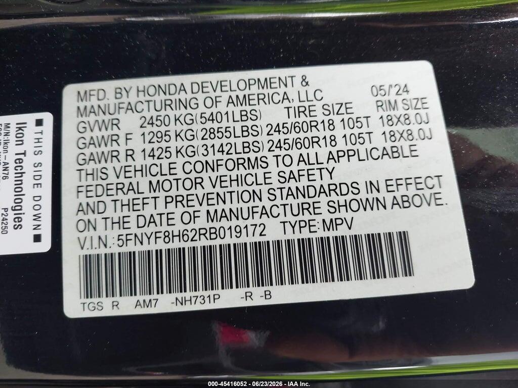 5FNYF8H62RB019172 2024 HONDA PASSPORT photo no. 9