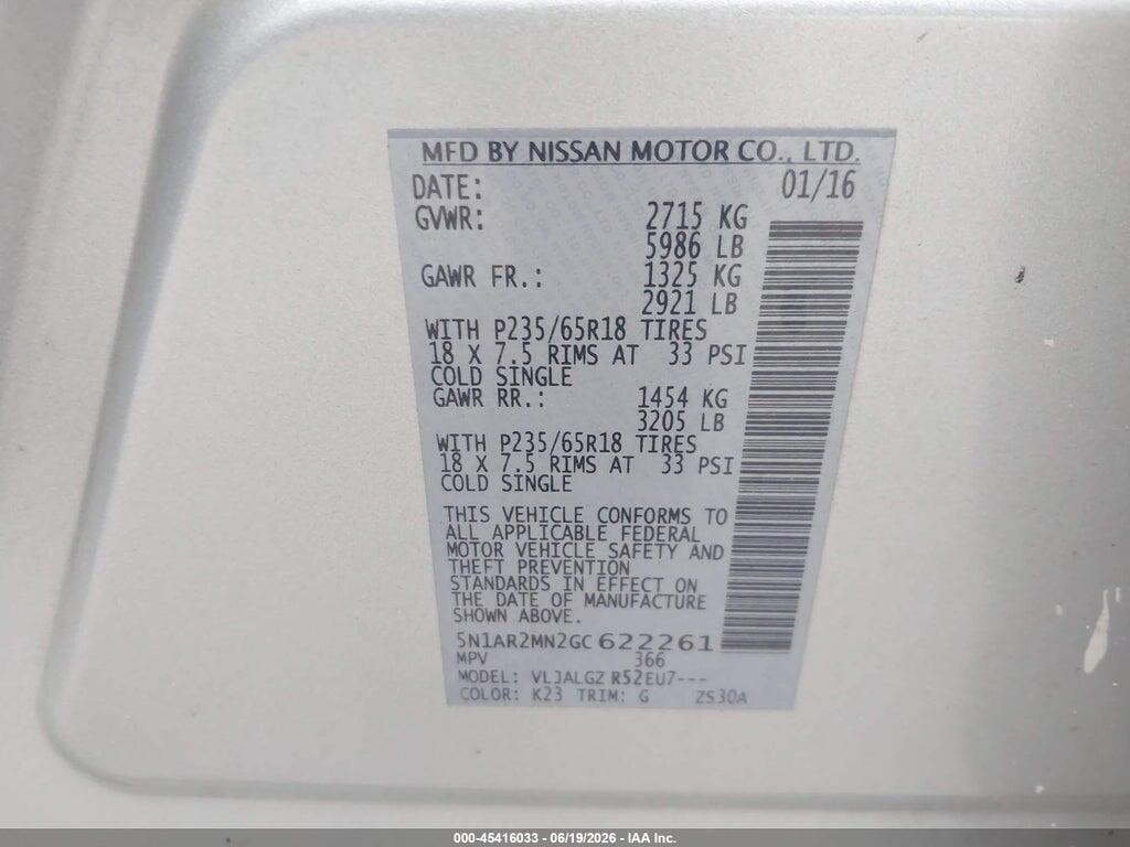 5N1AR2MN2GC622261 2016 NISSAN PATHFINDER photo no. 9