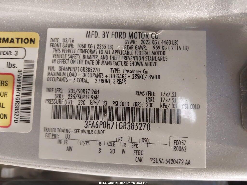 3FA6P0H71GR385270 2016 FORD FUSION photo no. 9