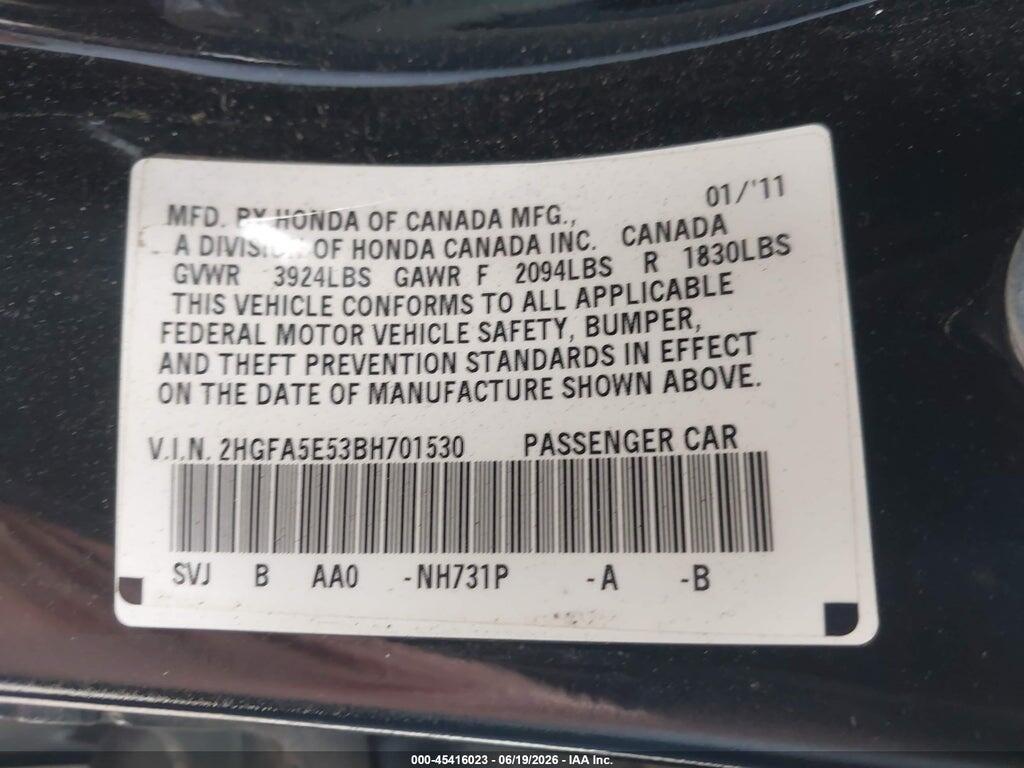 2HGFA5E53BH701530 2011 HONDA CIVIC photo no. 9