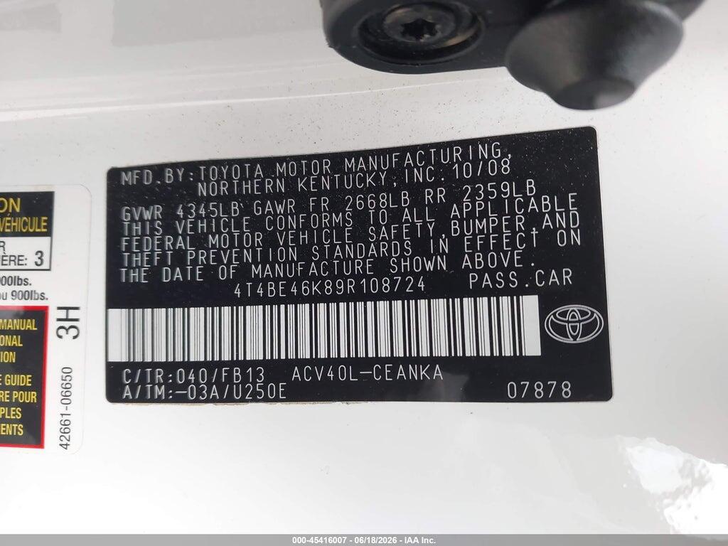 4T4BE46K89R108724 2009 TOYOTA CAMRY photo no. 9