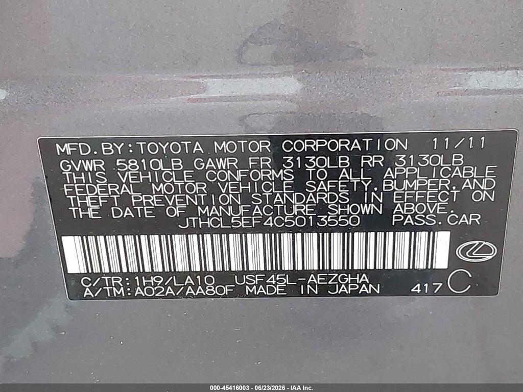 JTHCL5EF4C5013550 2012 LEXUS LS 460 photo no. 9