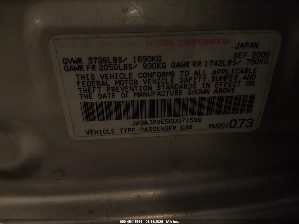 JA3AJ26E56U071596 2006 MITSUBISHI LANCER photo no. 9