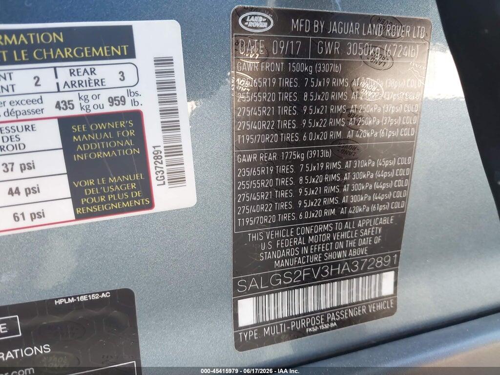 SALGS2FV3HA372891 2017 LAND ROVER RANGE ROVER photo no. 9