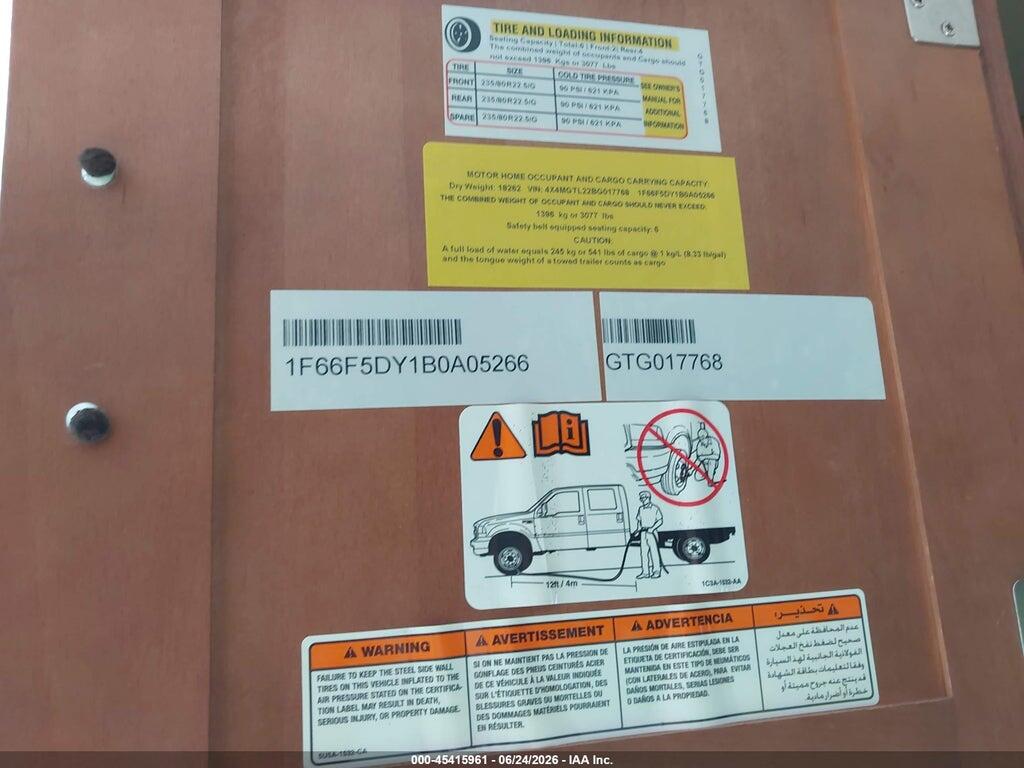 1F66F5DY1B0A05266 2011 FORD F53 photo no. 9