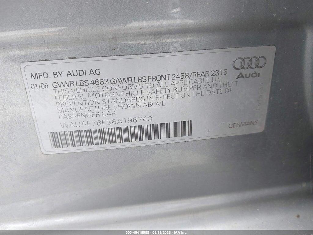 WAUAF78E36A196740 2006 AUDI A4 photo no. 9