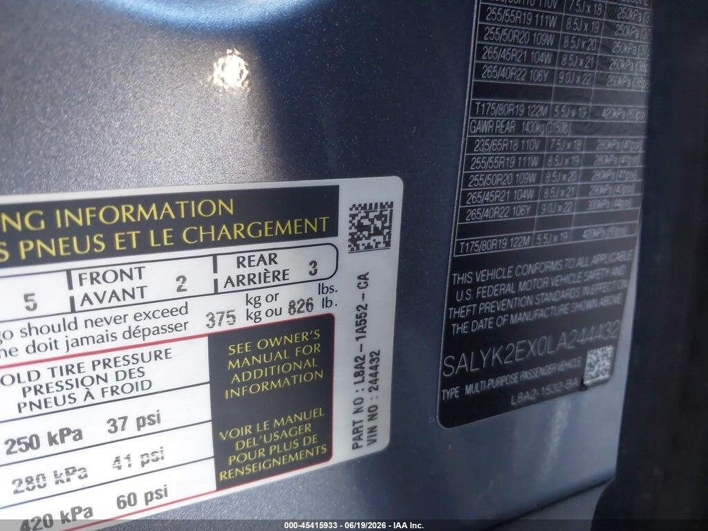 SALYK2EX0LA244432 2020 LAND ROVER RANGE ROVER VELAR photo no. 9