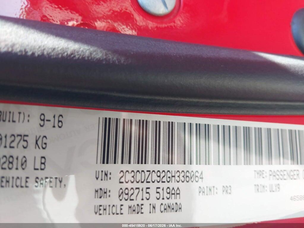 2C3CDZC92GH336064 2016 DODGE CHALLENGER photo no. 9