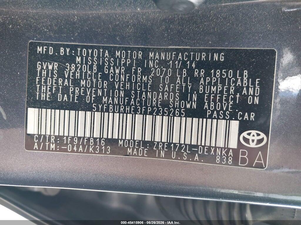 5YFBURHE3FP235265 2015 TOYOTA COROLLA photo no. 9
