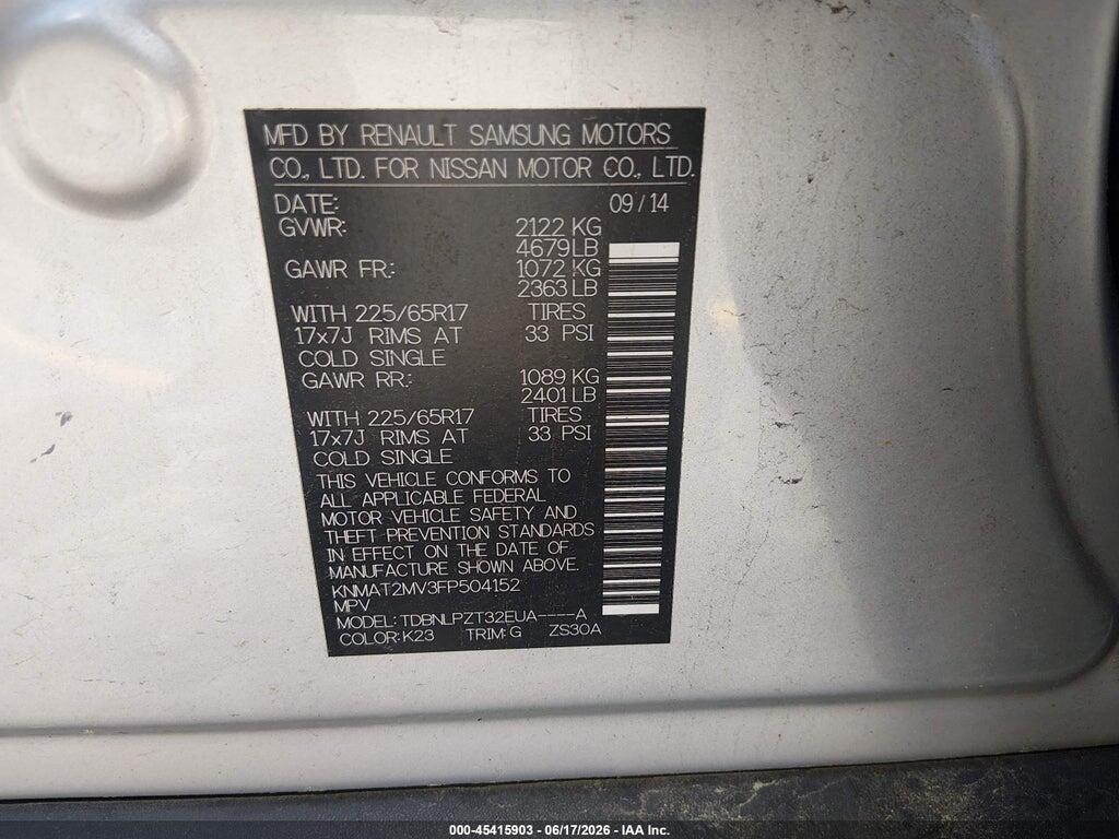 KNMAT2MV3FP504152 2015 NISSAN ROGUE photo no. 9