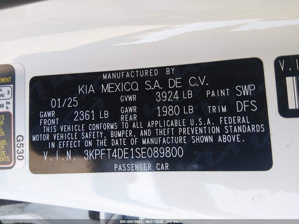 3KPFT4DE1SE089800 2025 KIA K4 photo no. 9