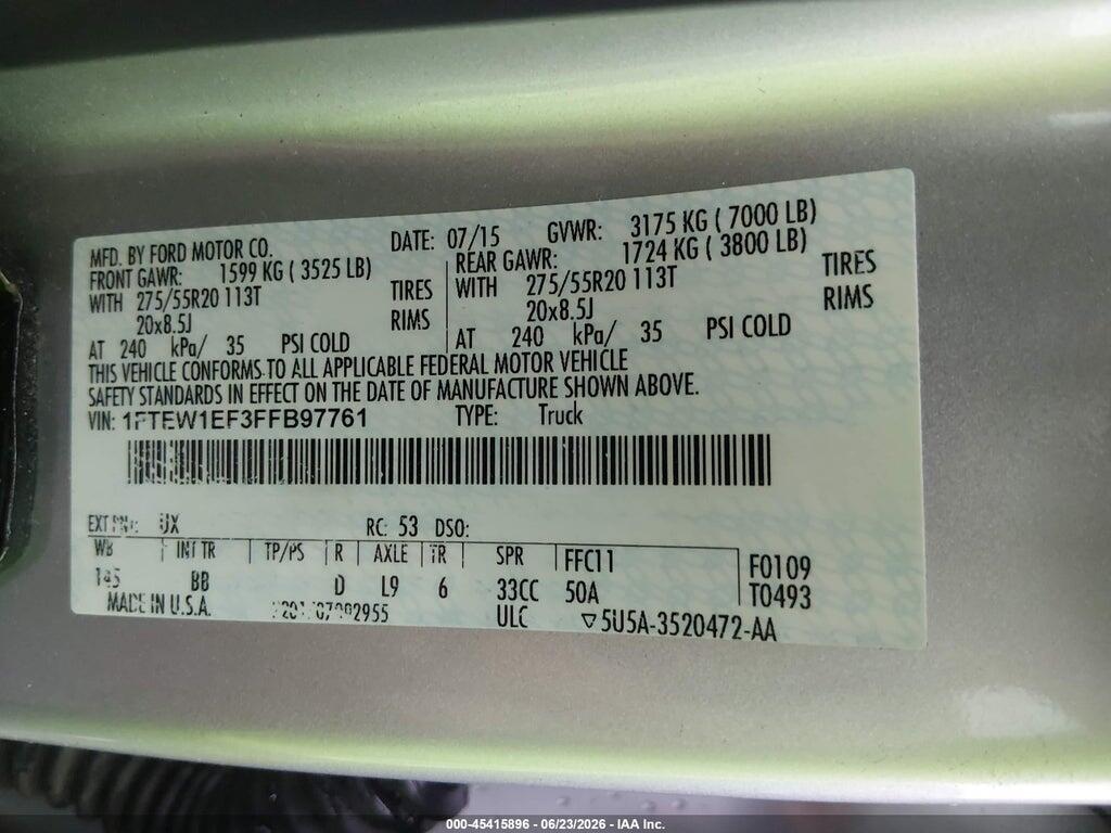1FTEW1EF3FFB97761 2015 FORD F-150 photo no. 9