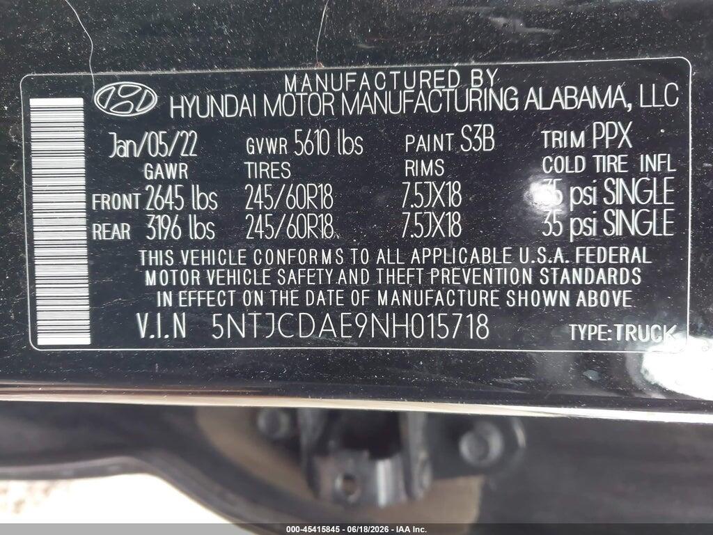 5NTJCDAE9NH015718 2022 HYUNDAI SANTA CRUZ photo no. 9
