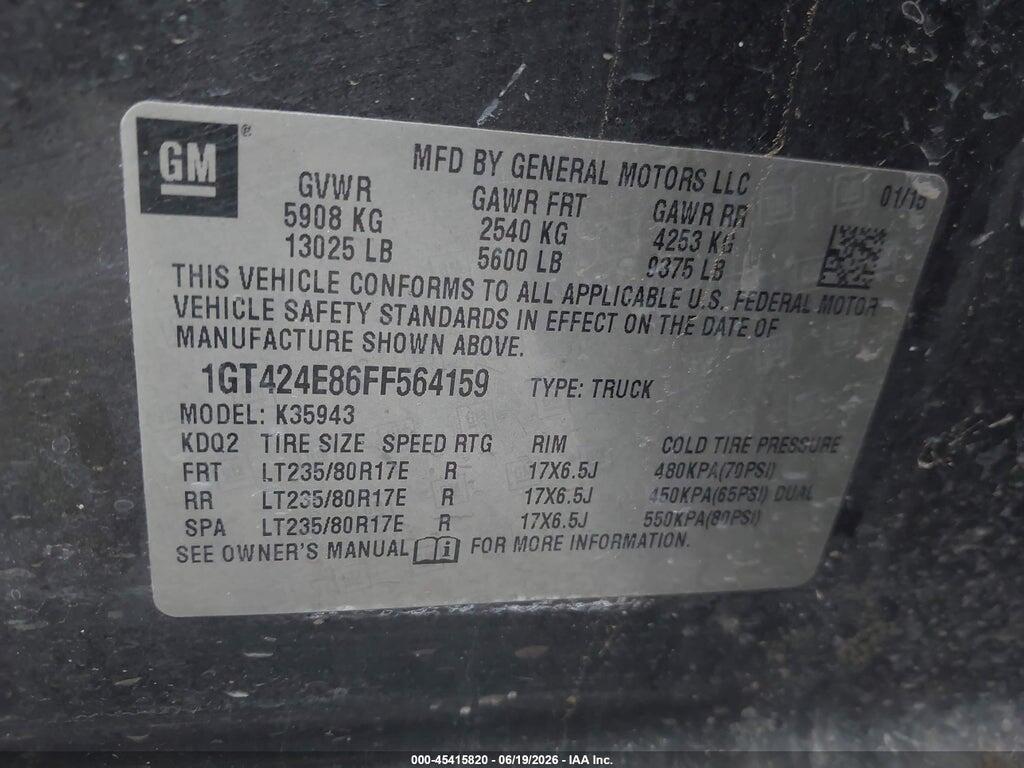 1GT424E86FF564159 2015 GMC SIERRA 3500HD photo no. 9