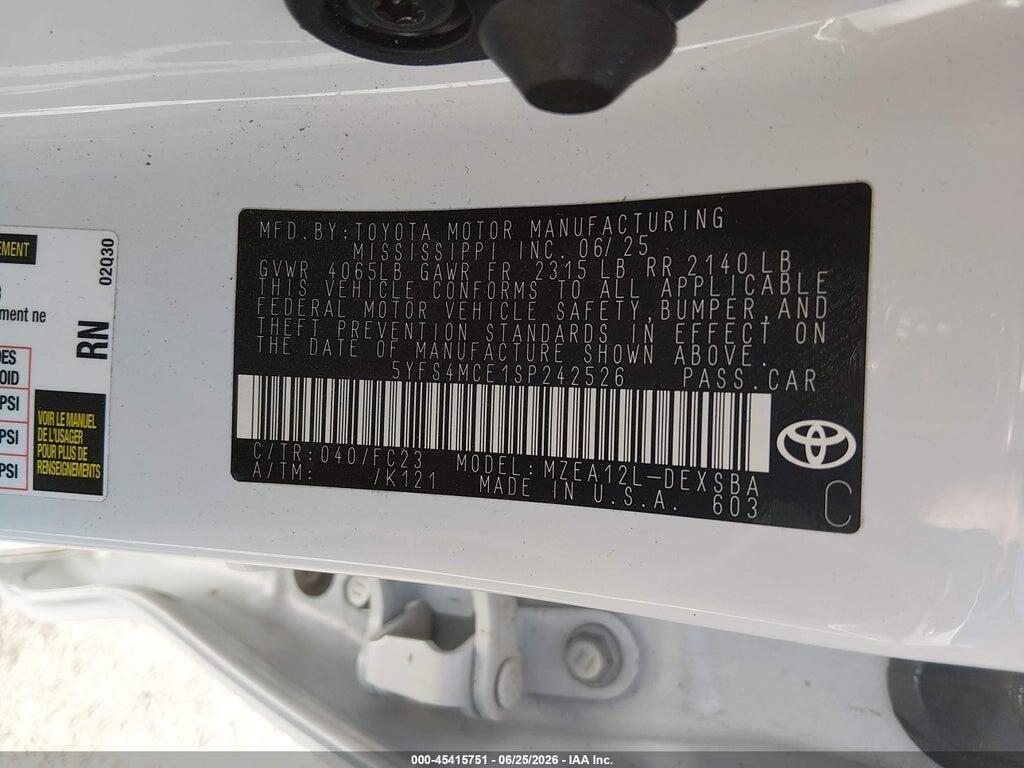 5YFS4MCE1SP242526 2025 TOYOTA COROLLA photo no. 9