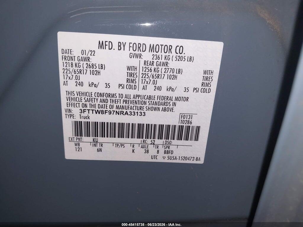 3FTTW8F97NRA33133 2022 FORD MAVERICK photo no. 9