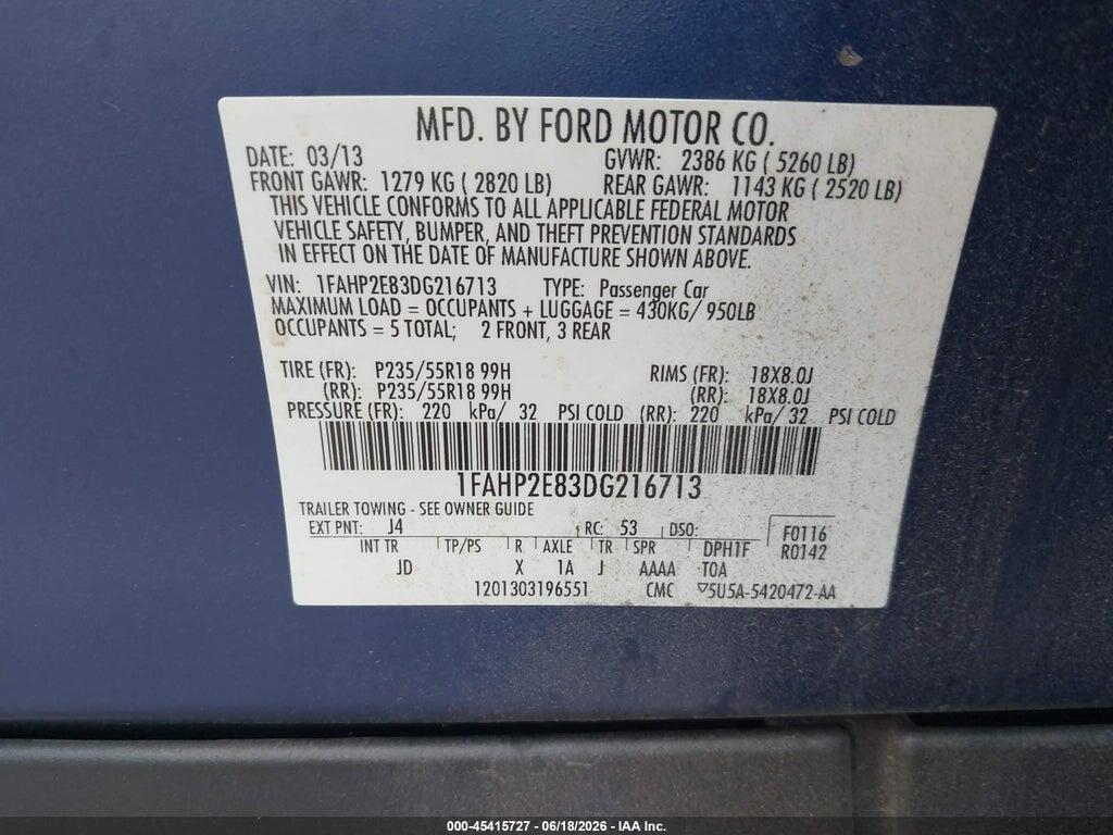 1FAHP2E83DG216713 2013 FORD TAURUS photo no. 9