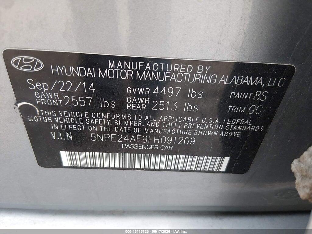 5NPE24AF9FH091209 2015 HYUNDAI SONATA photo no. 9
