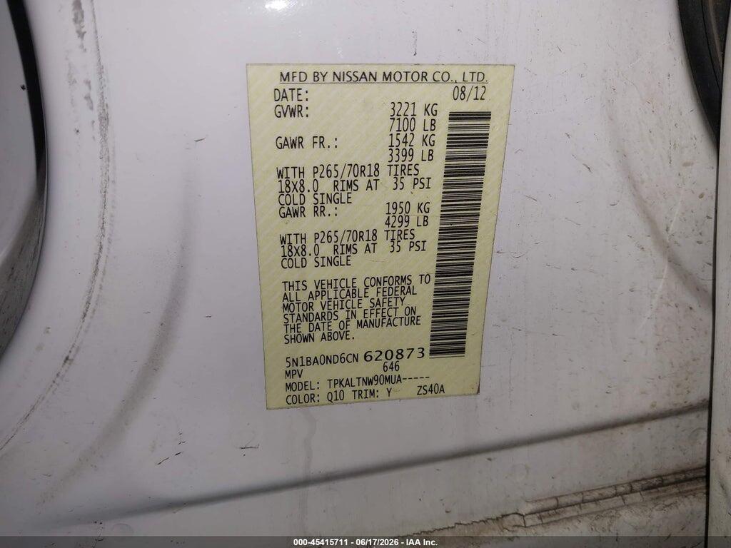 5N1BA0ND6CN620873 2012 NISSAN ARMADA photo no. 9