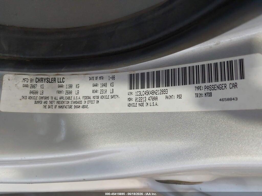 1C3LC45K48N212893 2008 CHRYSLER SEBRING photo no. 9