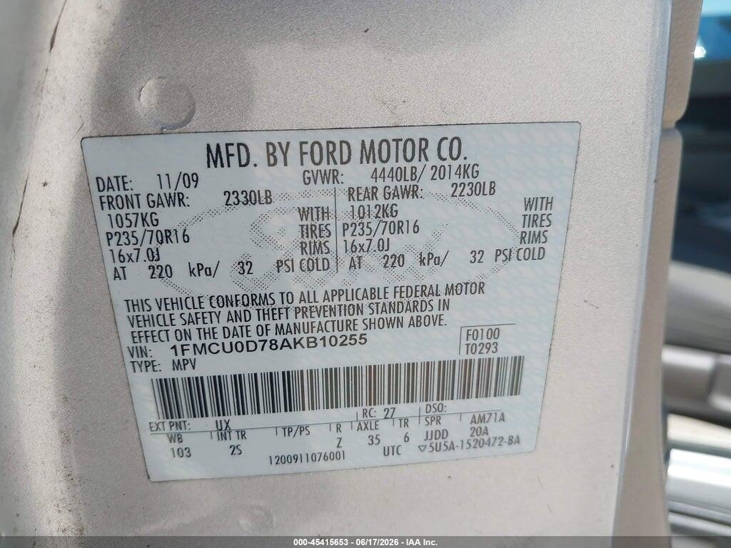 1FMCU0D78AKB10255 2010 FORD ESCAPE photo no. 9