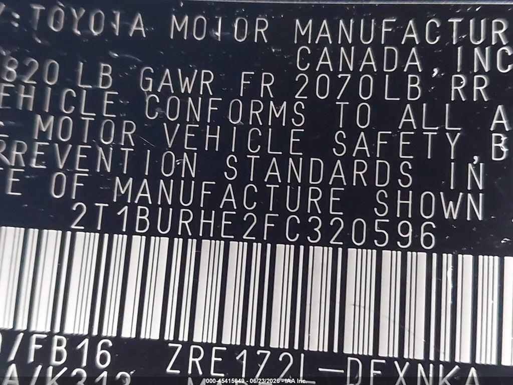 2T1BURHE2FC320596 2015 TOYOTA COROLLA photo no. 9