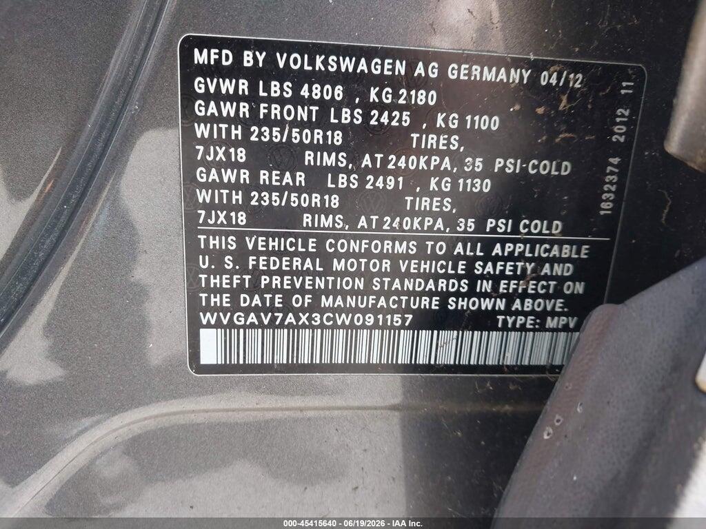 WVGAV7AX3CW091157 2012 VOLKSWAGEN TIGUAN photo no. 9