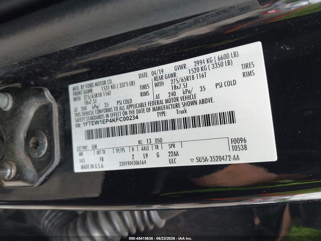 1FTEW1EP4KFC00234 2019 FORD F-150 photo no. 9