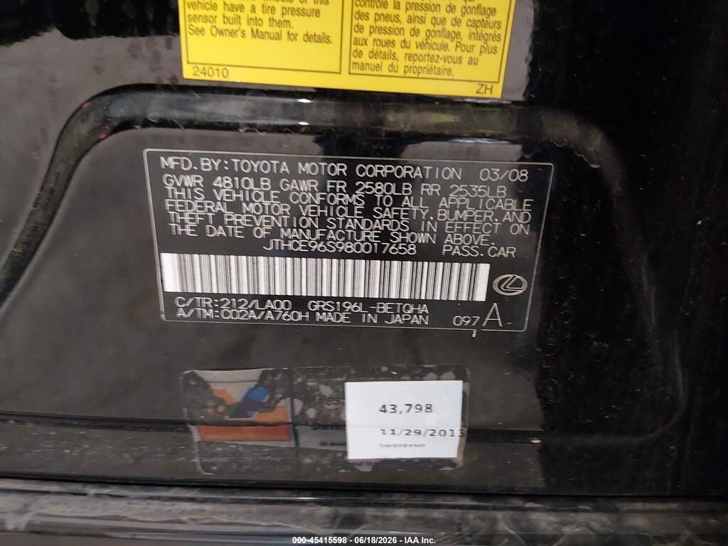 JTHCE96S980017658 2008 LEXUS GS 350 photo no. 9