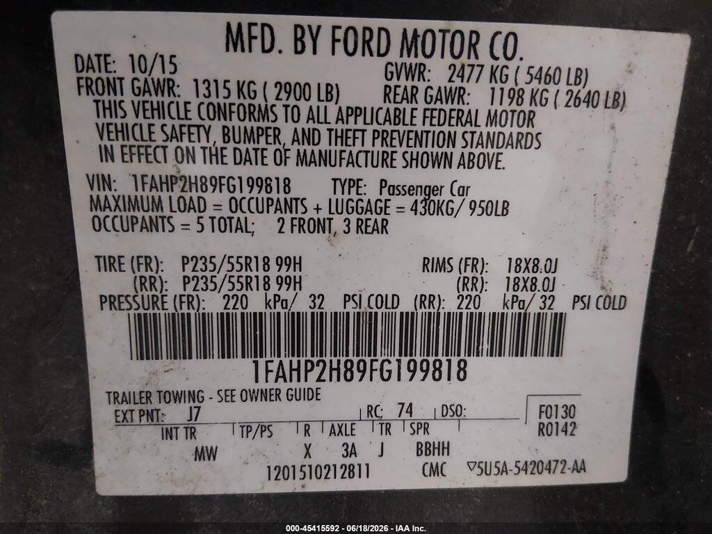 1FAHP2H89FG199818 2015 FORD TAURUS photo no. 9