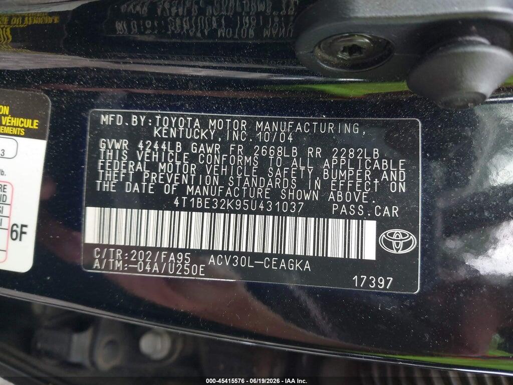 4T1BE32K95U431037 2005 TOYOTA CAMRY photo no. 9