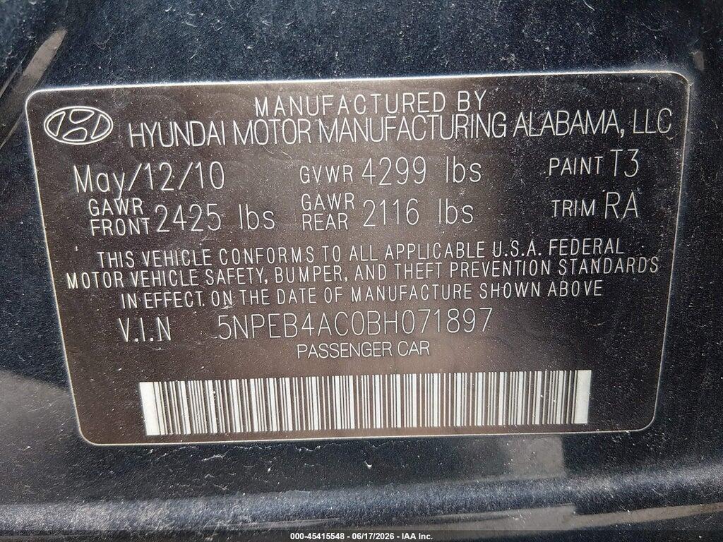 5NPEB4AC0BH071897 2011 HYUNDAI SONATA photo no. 9