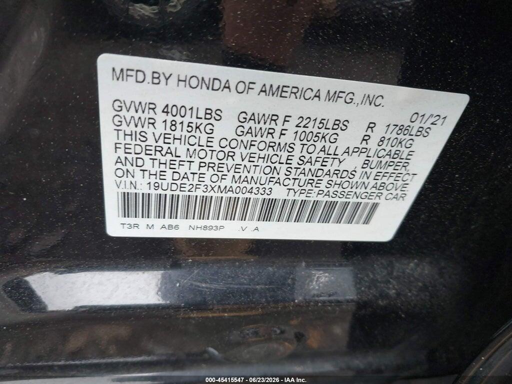 19UDE2F3XMA004333 2021 ACURA ILX photo no. 9