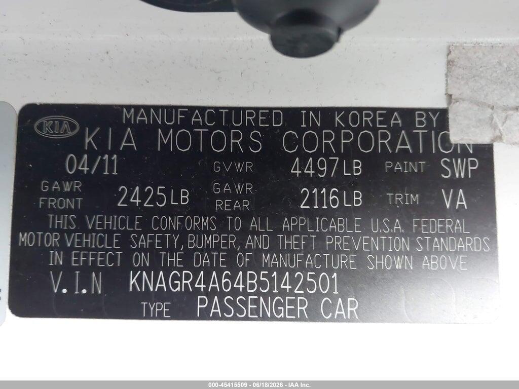 KNAGR4A64B5142501 2011 KIA OPTIMA photo no. 9