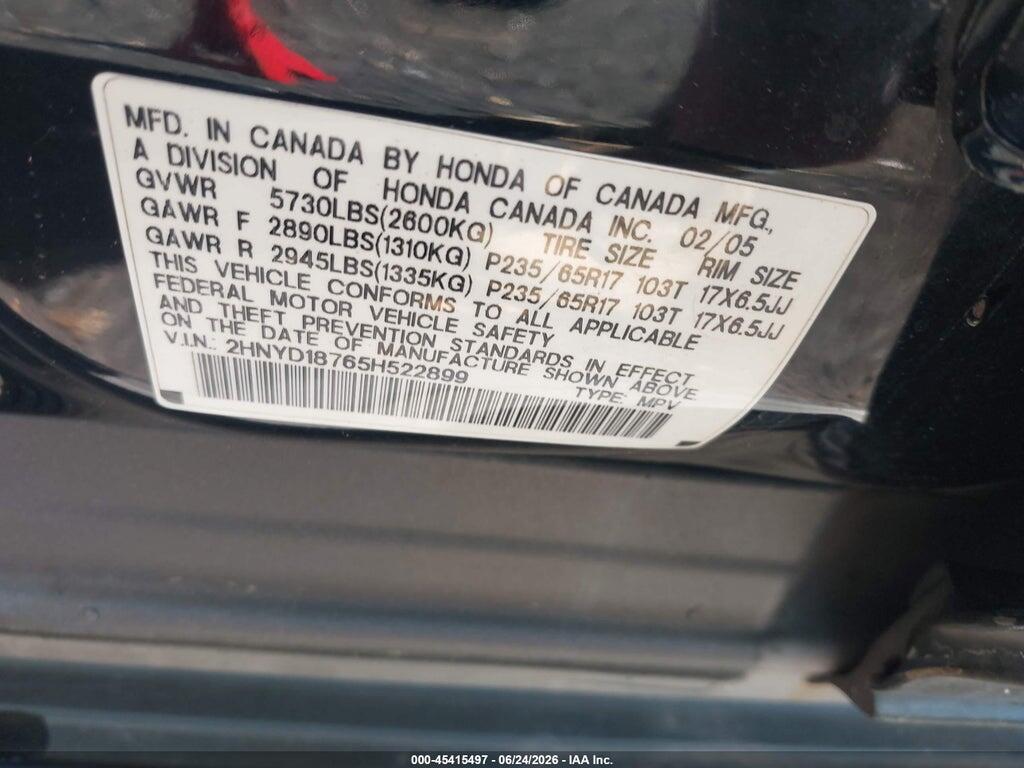 2HNYD18765H522899 2005 ACURA MDX photo no. 9