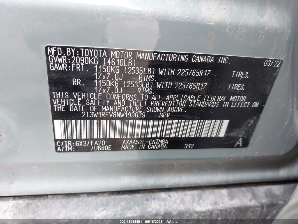 2T3W1RFV8NW199039 2022 TOYOTA RAV4 photo no. 9